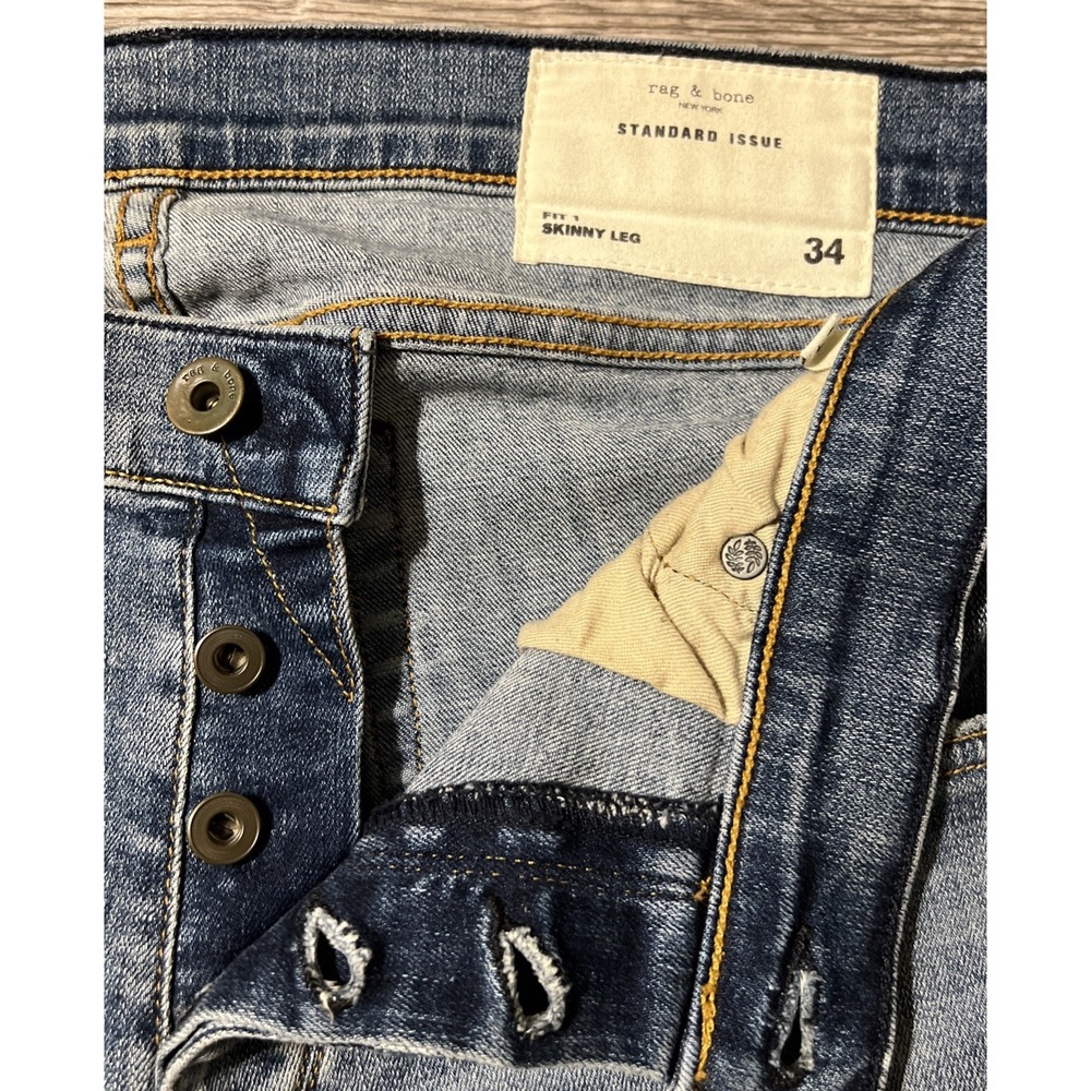 Rag & Bone Standard Issue Fit 1 Skinny Button Fly Mariner Blue Jeans Size 34x35
